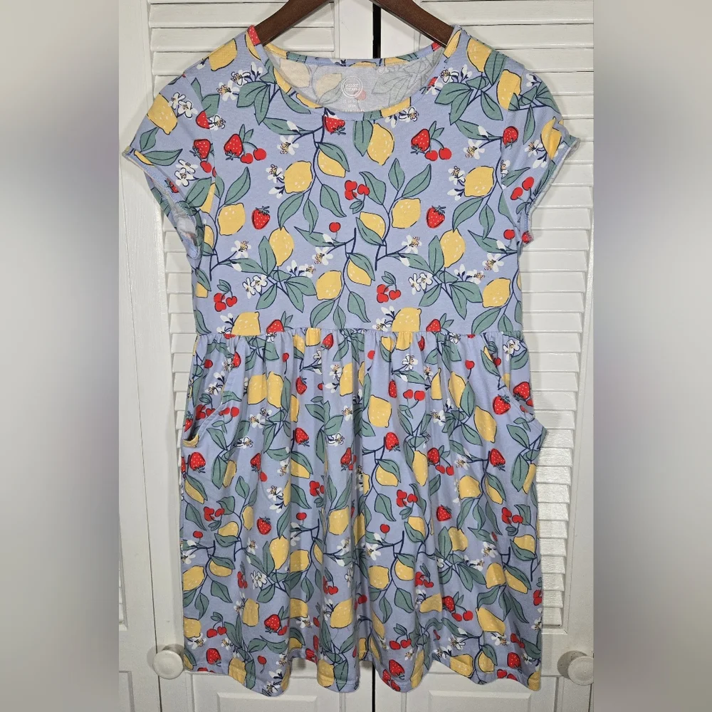 Wonder Nation Short Sleeve Fruit Floral Print Relaxed Fit Dress 14/16